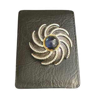 💖Vintage Silver & Gold-Tone Swirl Brooch With Blue Gemstone Center 2.25 Inch
